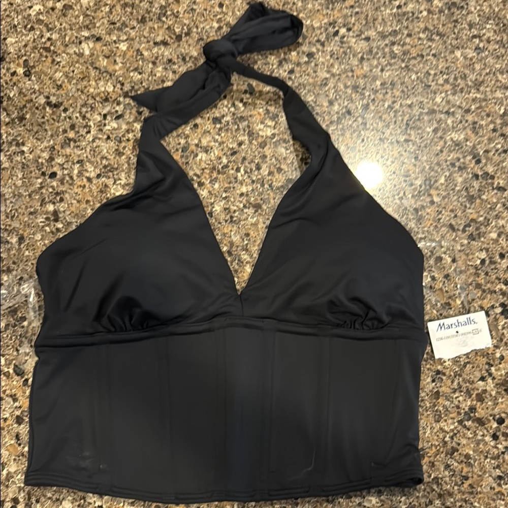Gilly Hicks Black Halter Tankini Bikini Top
